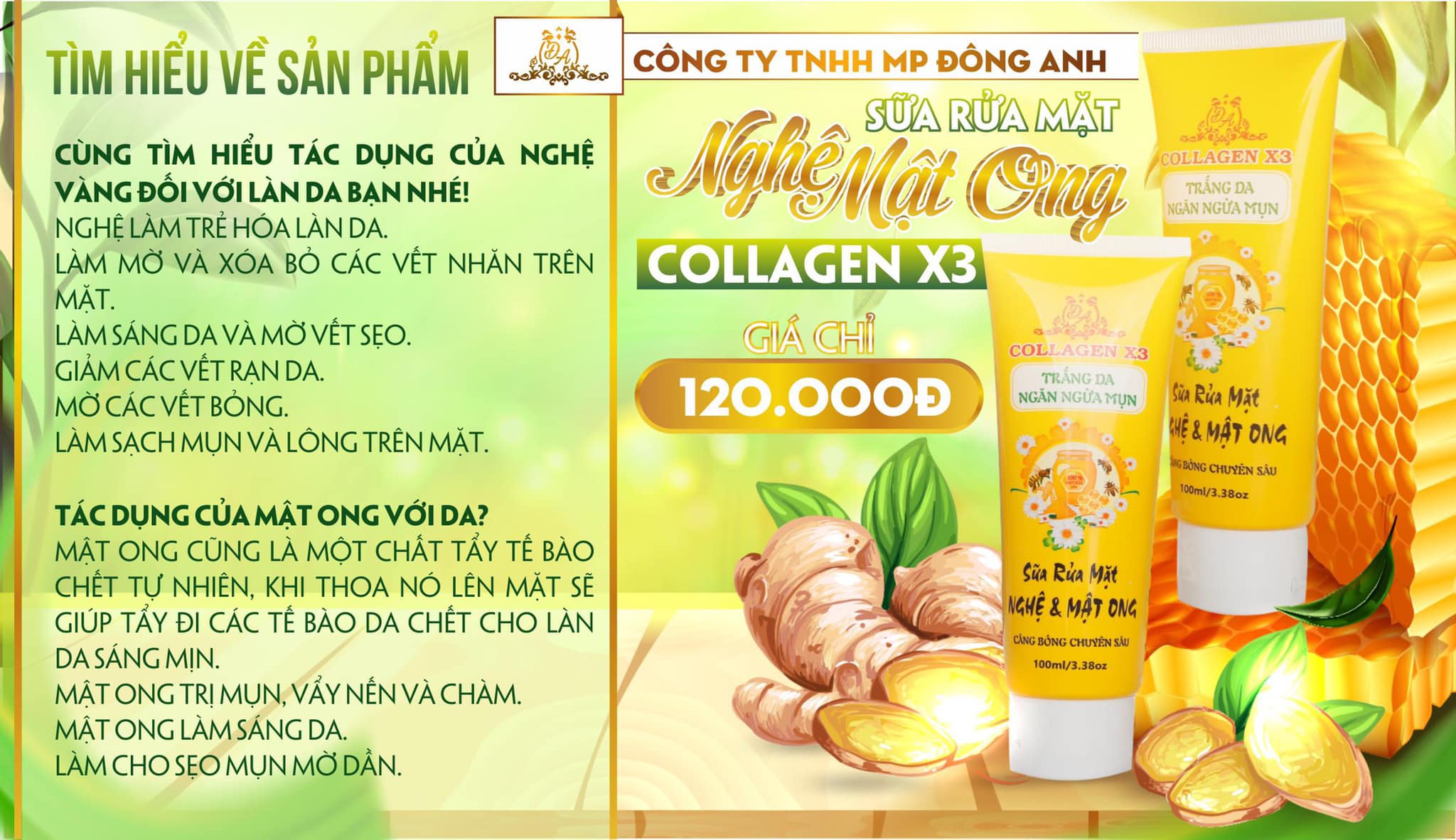 Sữa rửa mặt nghệ mật ong Collagen X3 Mỹ Phẩm Đông Anh - SRMX3