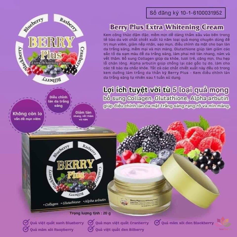 Kem face trị nám dưỡng trắng da Berry Plus Extra Whitening Cream - 8858955005647