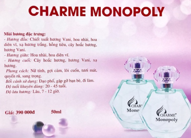 Nước hoa nữ charme monopoly 50ml chính hãng - 8938509617684