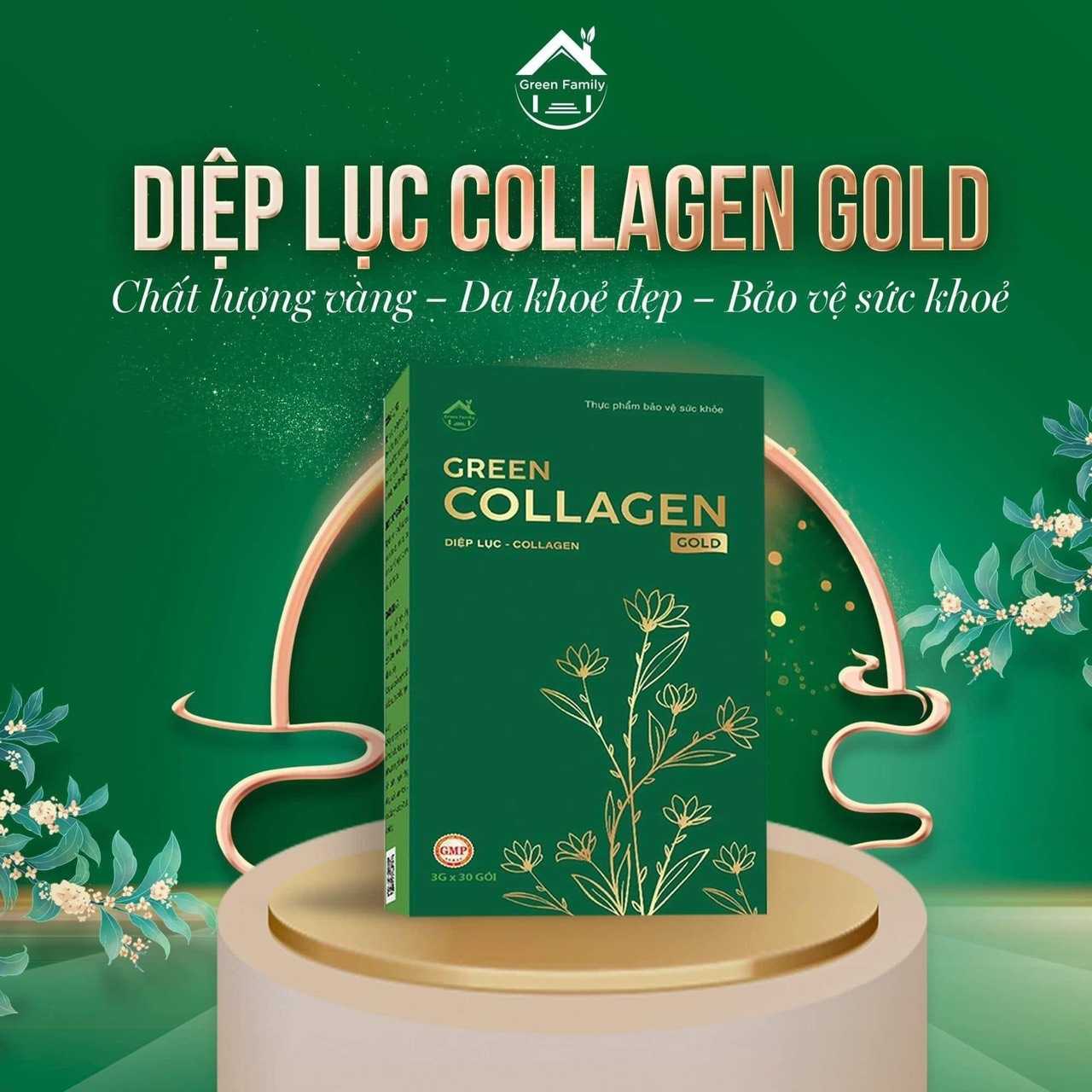Diệp Lục Collagen Gold Hộp Lớn 30 Gói Green Family Diệp Lục Collagen Gold Hộp Lớn 30 Gói Green Family