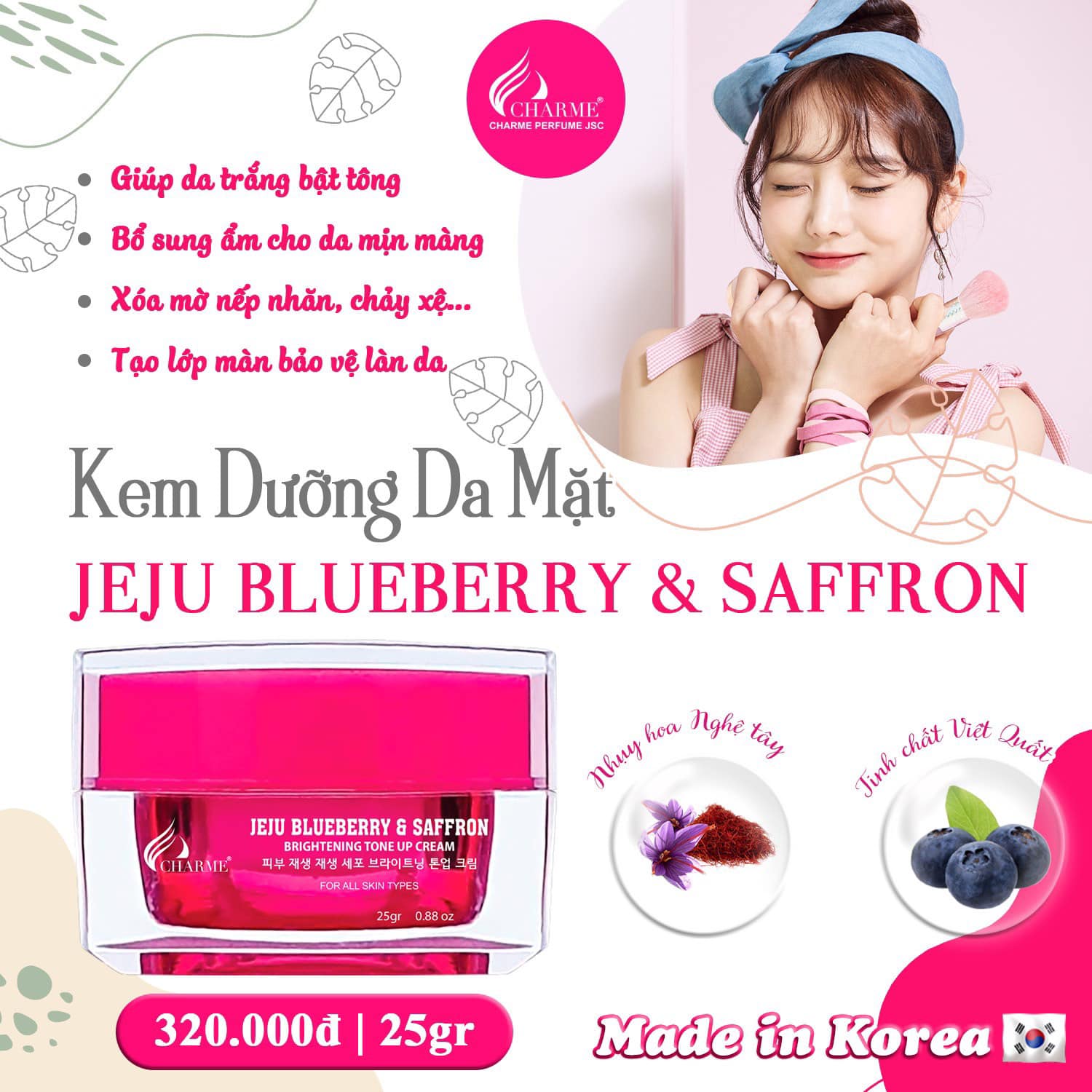Kem Face Hàn Quốc Dưỡng Trắng Charme Jeju Blueberry & Saffron - 8809273480234