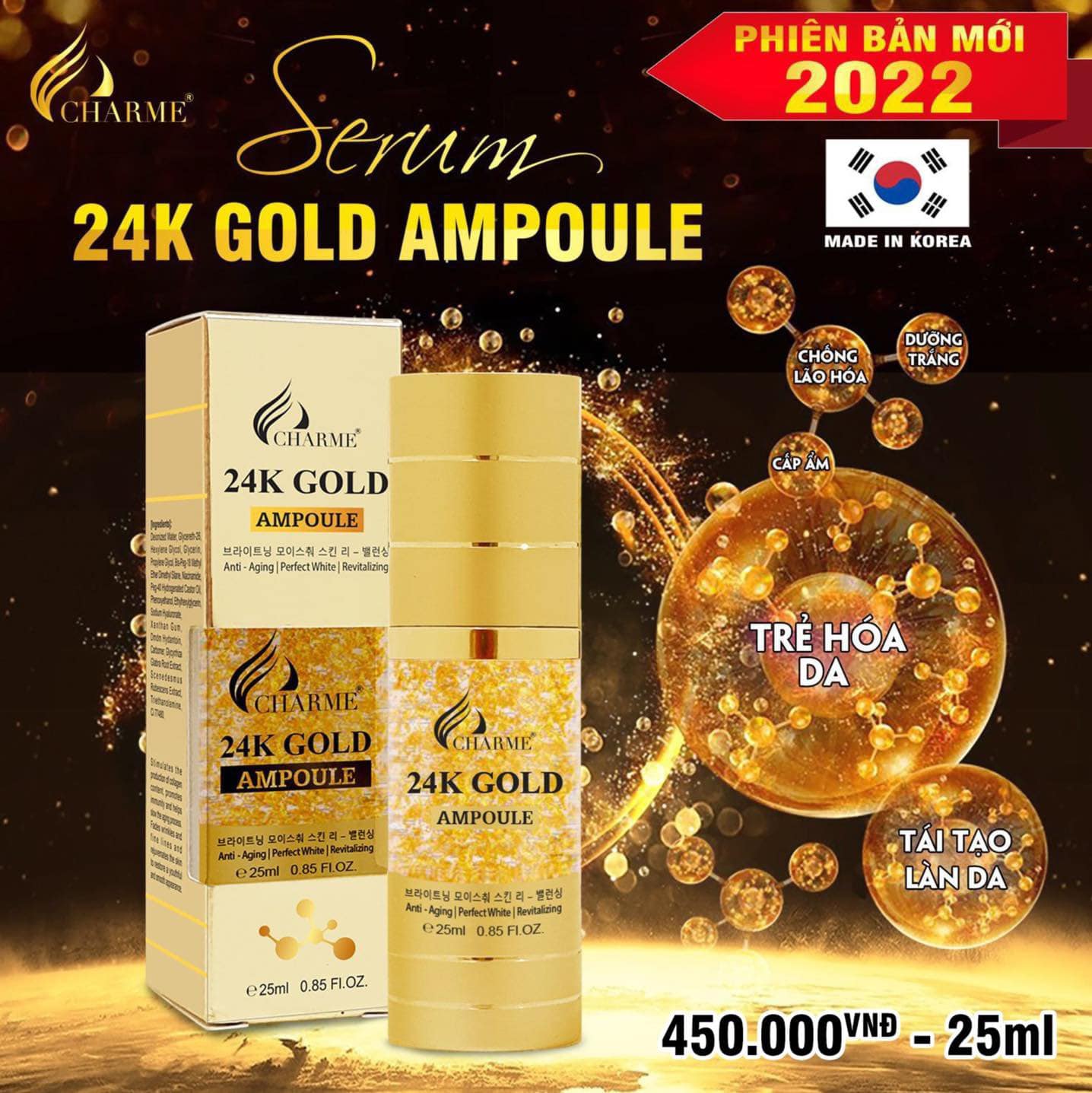 Serum Dưỡng Trắng Da Hàn Quốc Charme 24k Gold Ampoule - 8809273480197