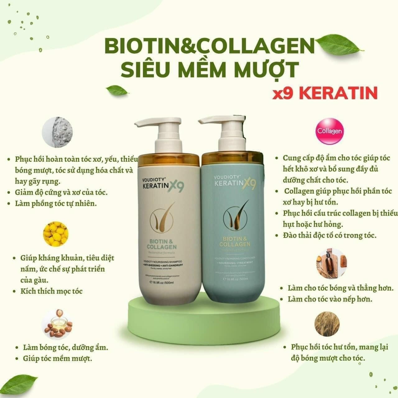 Combo Dầu Gội Xả Biotin Collagen Voudioty Keratin x9 - COMBOBIOTINX9