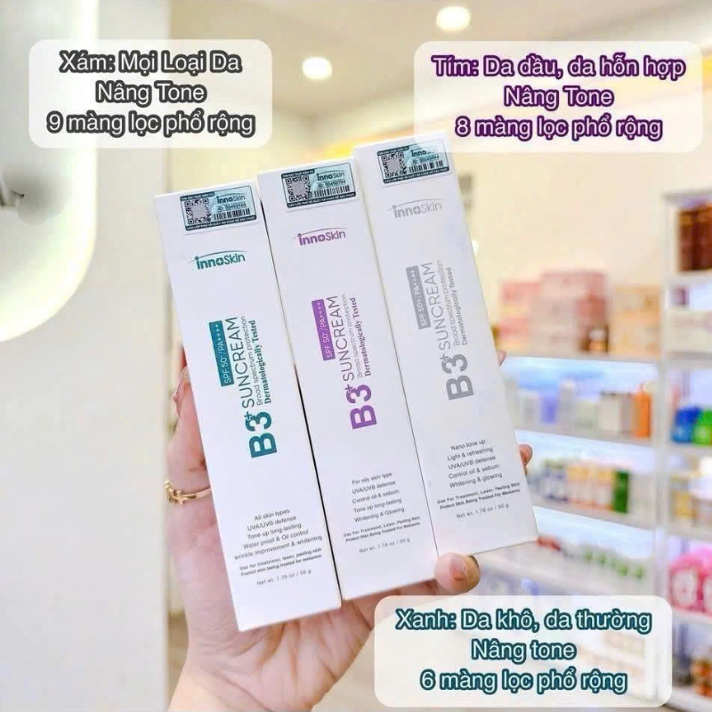 Kem Chống Nắng B3 InnoSkin Màu Xanh Cho Da Khô Kem Chống Nắng B3 InnoSkin Màu Xanh Cho Da Khô