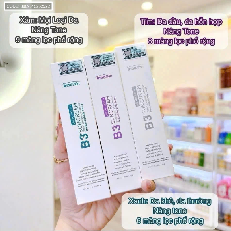 Kem Chống Nắng B3 InnoSkin Màu Tím Cho Da Dầu Kem Chống Nắng B3 InnoSkin Màu Tím Cho Da Dầu