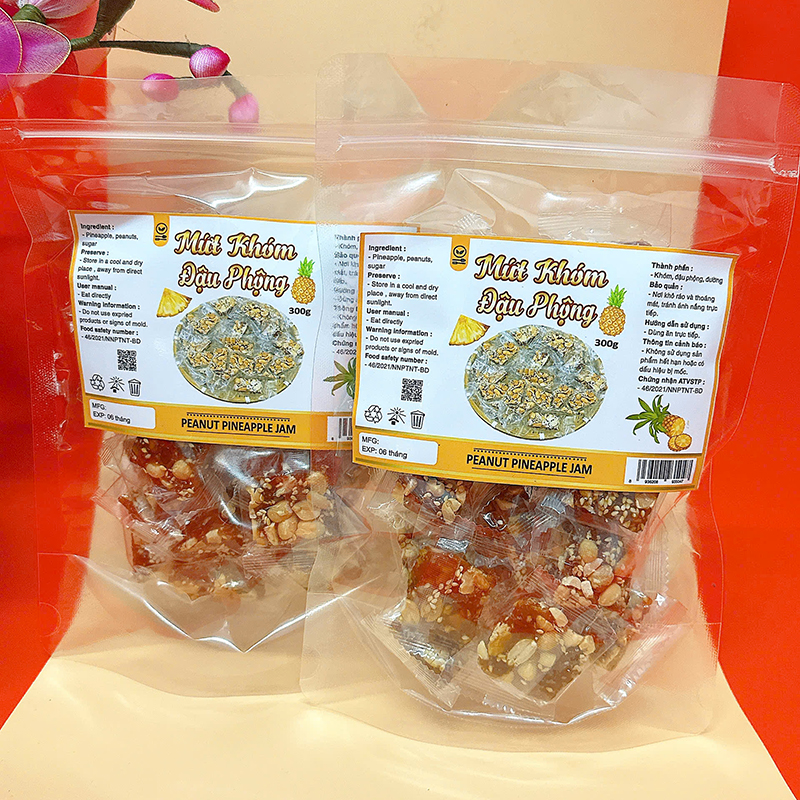 Mứt Khóm Đậu Phộng Túi Zip 300g Mứt Khóm Đậu Phộng Túi Zip 300g