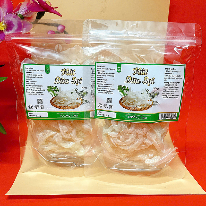 Mứt Dừa Sợi Túi Zip 300g Mứt Dừa Sợi Túi Zip 300g
