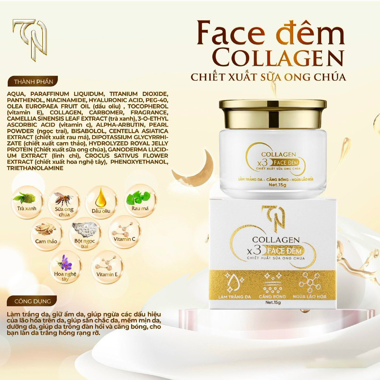 Kem Face Collagen X3 TN Ban Đêm Mỹ Phẩm Đông Anh 15g Kem Face Collagen X3 TN Ban Đêm Mỹ Phẩm Đông Anh 15g