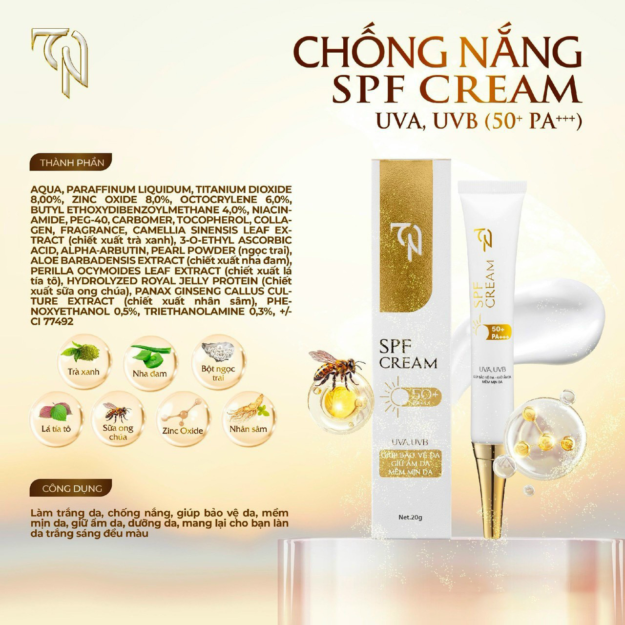 Kem Chống Nắng TN Collagen X3 Mỹ Phẩm Đông Anh 20g