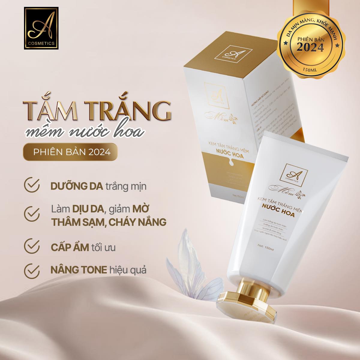 Kem Tắm Trắng Mềm Nước Hoa A Cosmetics Mỹ Phẩm Phương Anh Phiên Bản 2024