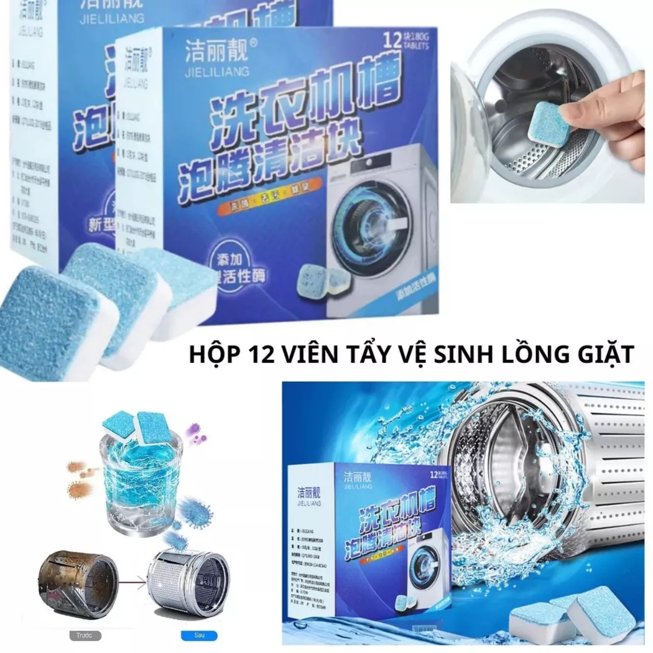 Nguồn sỉ combo 3 Hộp 12 Viên Tẩy Lồng Máy Giặt - Viên Vệ Sinh Lồng Giặt Tẩy Sạch Cặn Bẩn Vi Khuẩn Gây Mùi 9x8x5cm Nguồn sỉ combo 3 Hộp 12 Viên Tẩy Lồng Máy Giặt - Viên Vệ Sinh Lồng Giặt Tẩy Sạch Cặn Bẩn Vi Khuẩn Gây Mùi 9x8x5cm