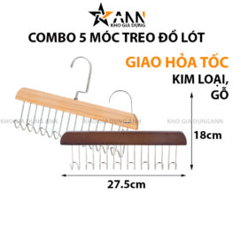 Combo 5 Móc Treo Đồ Lót - Thanh 8 Móc Treo Gỗ Xoay 360 Độ 18x27.5cm - CBMOC01