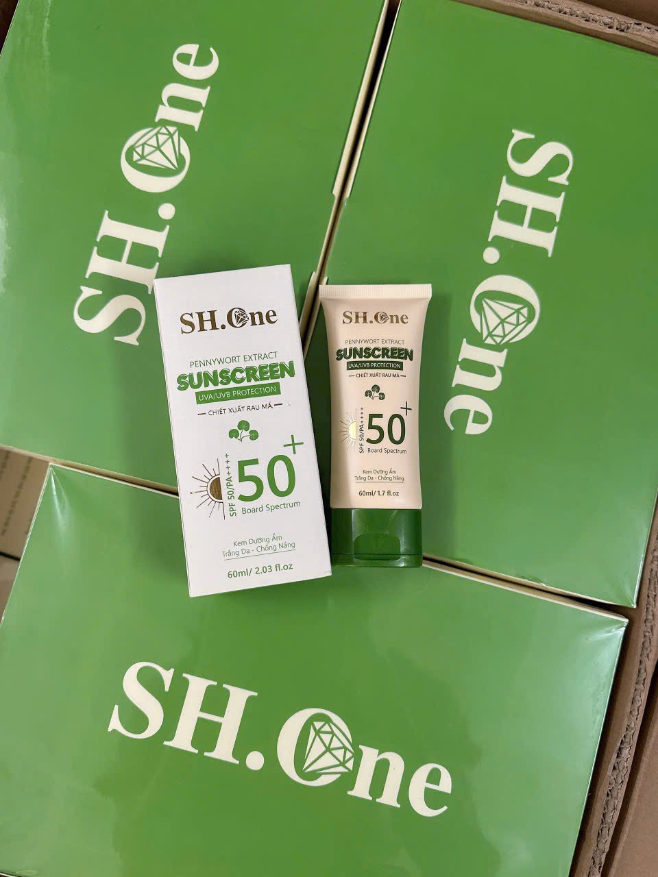 24692_z5639289830441-65eee733dc8b55b7569bac46332d5d46_20240716192018-1.jpg Kem Chống Nắng SH One Chiết Xuất Rau Má 60ml - KCNSHONE