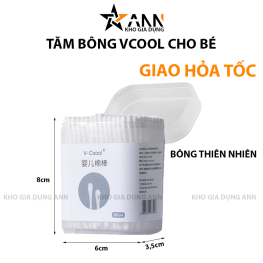 Hộp 200 Tăm Bông Ngoáy Tai - Tăm Bông Vcool 2 Đầu Tròn Và Dẹt Cho Bé Sơ Sinh 8x6x3.5cm - TBCB01