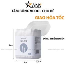 Hộp 200 Tăm Bông Ngoáy Tai - Tăm Bông Vcool 2 Đầu Tròn Và Dẹt Cho Bé Sơ Sinh 8x6x3.5cm - TBCB01