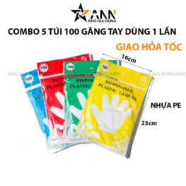 Combo 5 Túi 100 Găng Tay Nilong Dùng 1 Lần Siêu Dai Găng Tay 16cmx23cm - TUI100GT01
