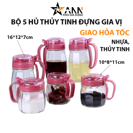 Bộ 5 Hủ Thủy Tinh Đựng Gia Vị Tiện Dụng 33x22x9cm - BHTT01