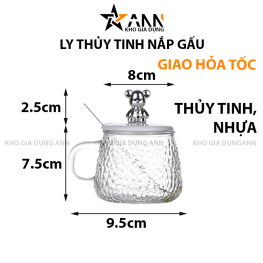 Ly Thủy Tinh Nắp Gấu Cốc Thủy Tinh Pha Lê Có Nắp Kèm Thìa 10x9.5x8cm - LTTNG01