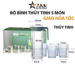 Bộ Bình Thủy Tinh Chịu Nhiệt 5 Món Hoạ Tiết Vân Sọc - BBTT01