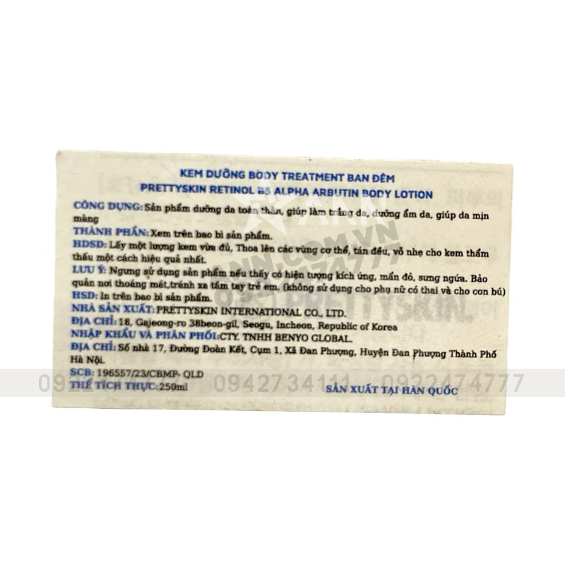 Kem Body Prettyskin Màu Xanh Ban Đêm Retinol B5 Alpha Arbutin Body Lotion 250ml Kem Body Prettyskin Màu Xanh Ban Đêm Retinol B5 Alpha Arbutin Body Lotion 250ml