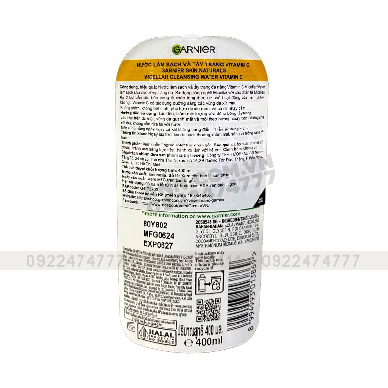 25364_tt-garnier-vang-tem-photoroom_20241005155624-2.jpg Nước Tẩy Trang Garnier Nắp Vàng Micellar Cleansing Water Vitamin C Dành Cho Da Sạm Xỉn Màu 400ml - 8994993013869