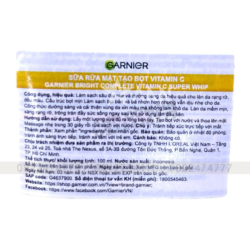 25367_tem-photoroom-3_20241007085629-2.jpg Sữa Rửa Mặt Garnier Sạch Sâu Sáng Da Bright Complete Vitamin C Super Whip Deeply Cleanses & Brightens 100ml - 8994993009015