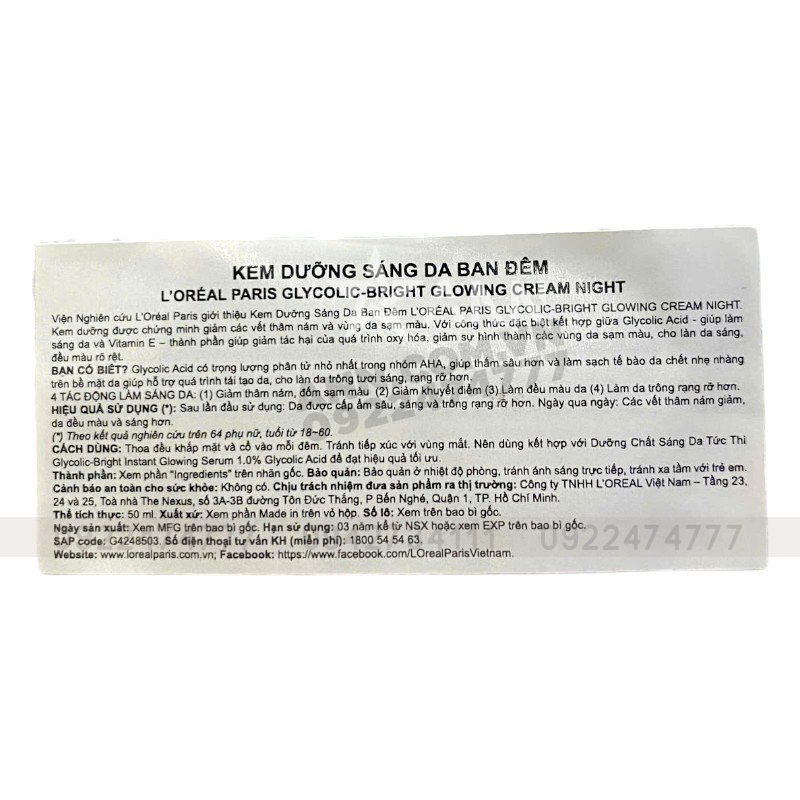 25448_kem-duong-loreal-dem-tem-photoroom_20241016113614-4.jpg Kem Dưỡng Trắng Da Loreal Paris Ban Đêm Glycolic-Bright Glowing Cream Night 50ml Loreal - 8994993016563
