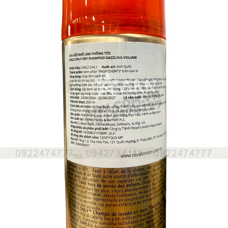 Nguồn sỉ dầu Gội Khô Girlz Only Màu Cam 200ml - Dầu Gội Khô Làm Phồng Tóc Nguồn sỉ dầu Gội Khô Girlz Only Màu Cam 200ml - Dầu Gội Khô Làm Phồng Tóc