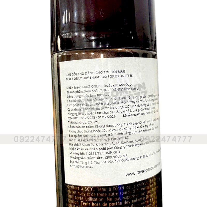 Dầu Gội Khô Girlz Only Màu Nâu 200ml - Dầu Gội Khô Cho Tóc Tối Màu Dầu Gội Khô Girlz Only Màu Nâu 200ml - Dầu Gội Khô Cho Tóc Tối Màu