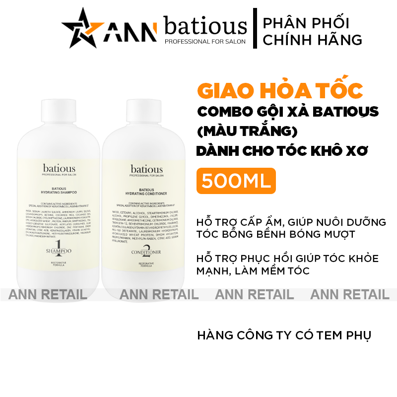 25575_khung-shopee-ann-retail-moi-0410-recovered_20241031164820-1.png Combo Dầu Gội Xả Batious Hydrating Shampoo Màu Trắng - Dành Cho Tóc Khô Xơ 500ml - 5061014610765