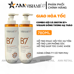 Combo Dầu Gội Xả Visiami Biotin B7+ Cordyceps Đông Trùng Hạ Thảo 780ml