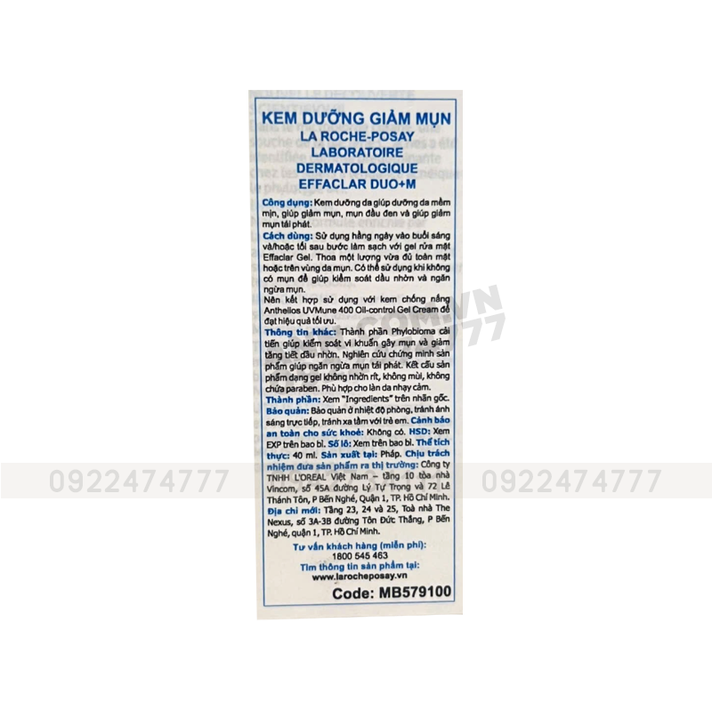 25778_khung-tem_20241116180724-2.png Kem Dưỡng Da Giảm Mụn La Roche - Posay Effaclar Duo+M 40ml Phù Hợp Với Da Mụn - 3337875863377
