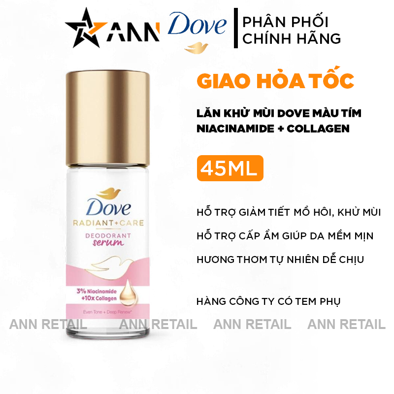 25824_1_20241126110759-1.png Lăn Khử Mùi Dưỡng Trắng Dove 3% Niacinamide + 10x Collagen Chai Màu Tím 45ml - 4800888281654