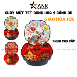Khay Đựng Mứt Bông Hoa 4 Cánh - Khay Đựng Mứt Tết Bánh Kẹo Họa Tiết 3D - KDMBH4C