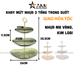 Khay Mứt Nhựa Mạ Vàng 3 Tầng Trong Suốt - Khay Đựng Mứt Tết Bánh Kẹo 35,5x26cm - KDM3TTS