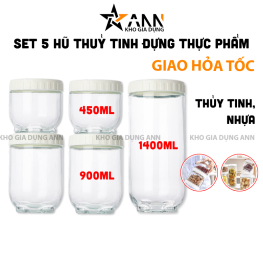Set 5 Hũ Thủy Tinh Đựng Thực Phẩm - Lọ Thủy Tinh Đựng Đồ Khô 450 - 900 - 1400ml - 5LHTT