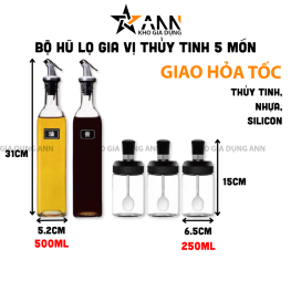 Bộ Hũ Lọ Gia Vị Thủy Tinh 5 Món 500ml 250ml 31x5.2cm & 15x6.5cm - BHTT02