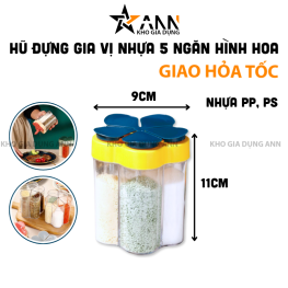 Hũ Đựng Gia Vị Nhựa Cao Cấp - Lọ Gia Vị 5 Ngăn Hình Hoa 9x11cm - DGV01