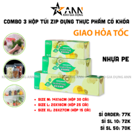 Combo 3 Hộp Túi Zip Đựng Thực Phẩm Có Khóa – Hộp Túi Zip Trong Suốt Bảo Quản Thực Phẩm Nhiều Kích Cỡ - DTP01