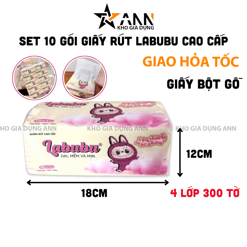 26086_412_20250320121105.png Set 10 Gói Túi Khăn Giấy Rút 4 Lớp 300 Tờ Cao Cấp - Khăn Giấy Rút Labubu Đa Năng 12x18cm - KGR02
