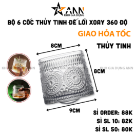 Bộ 6 Cốc Thủy Tinh - Ly Uống Rượu Đế Lồi Xoay 360 Độ 8x8x9cm - LTTDL01