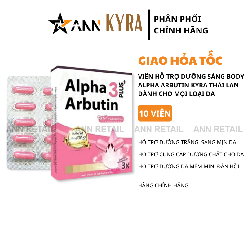26102_24_20250319180313-2.png Viên Bột Kích Trắng Body Kyra Alpha Arbutin 3 Plus+ Thái Lan - Hộp 10 Viên - 1016010053894