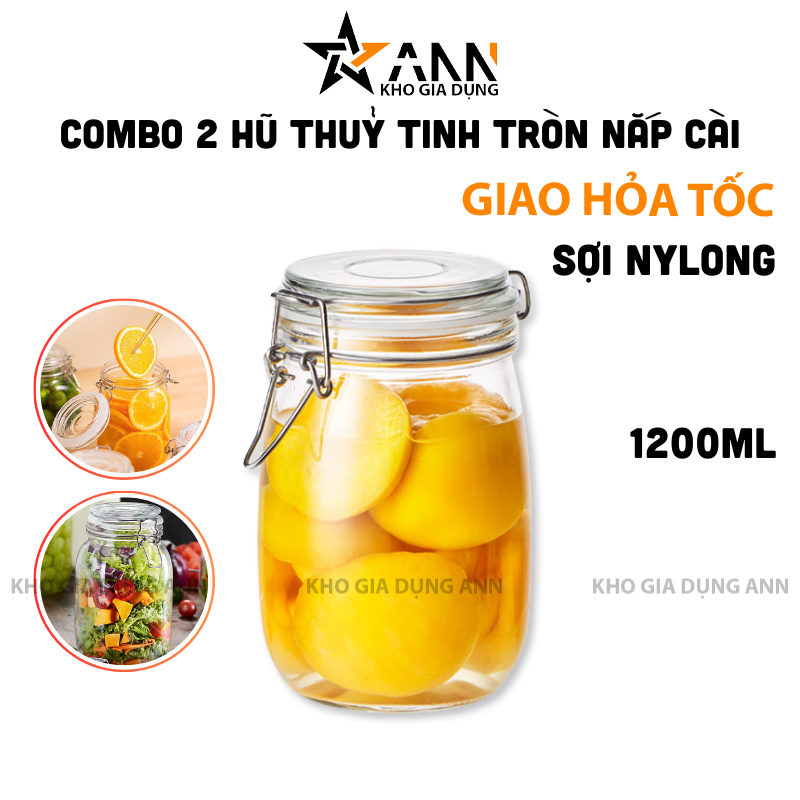 26140_433_20250320121557.png Combo 2 Hũ Thủy Tinh Tròn Nắp Cài Đựng Thực Phẩm - Lọ Thủy Tinh Đựng Đồ Khô 1200ml - 2HTT01