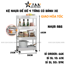 Kệ Để Đồ - Kệ 4 Tầng - Kệ Bếp - Kệ Nhựa Để Đồ Có Bánh Xe 65cmx38cmx21cm - KDD4T01