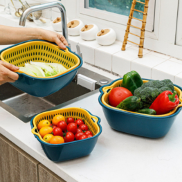 Bộ Rổ 6 Món Kèm Chậu Chất Liệu Nhựa Cao Cấp - Bộ Thau Rổ Đựng Rau Củ Quả 25x25x10cm, 21x21x8cm, 17x17x7cm - RCDRC01