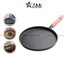 Chảo Gang Tròn Nguyên Khối Cán Gỗ Cao Cấp 20cm - CGTNK01