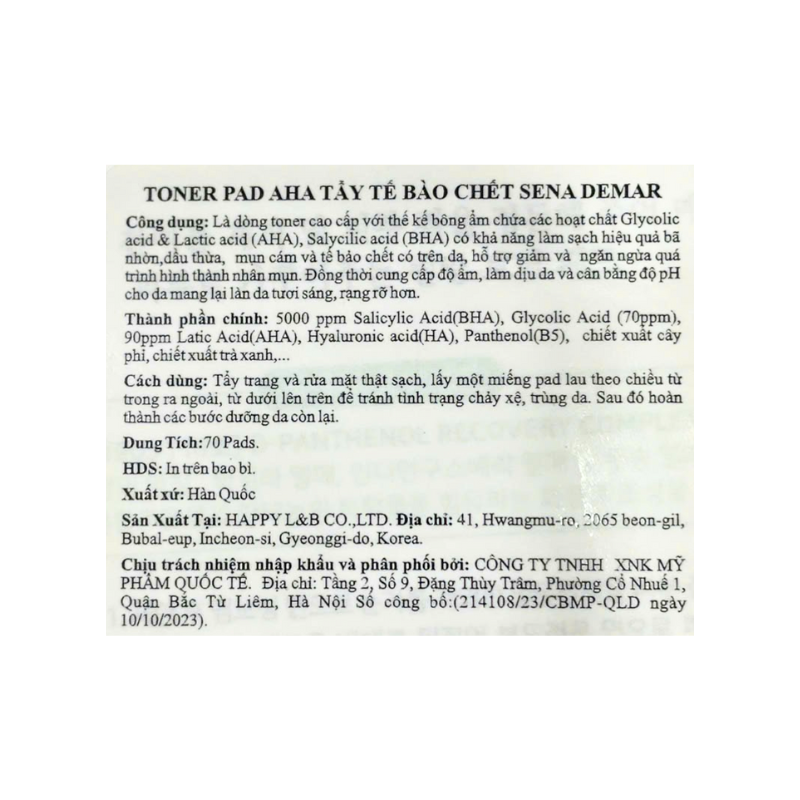 Toner Pad Aha Tẩy Tế Bào Chết Sena Demar Chính Hãng 150ml Toner Pad Aha Tẩy Tế Bào Chết Sena Demar Chính Hãng 150ml
