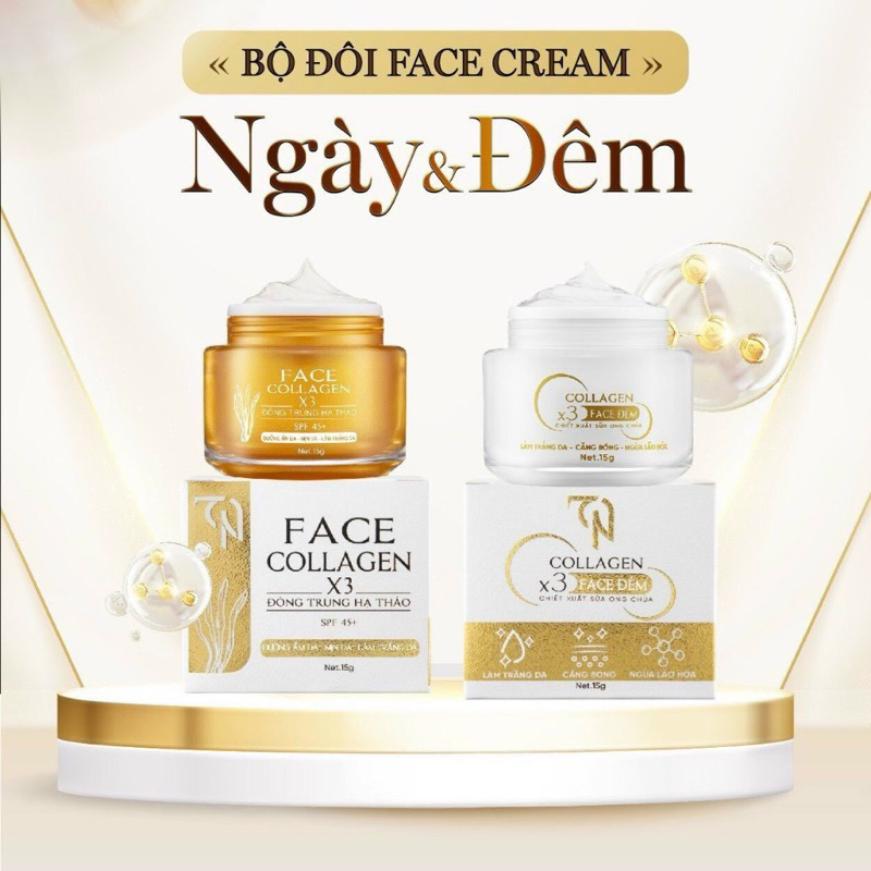 Combo Kem Face Ngày Đêm Collagen X3 TN Đông Trùng Hạ Thảo Mỹ Phẩm Đông Anh 15g Combo Kem Face Ngày Đêm Collagen X3 TN Đông Trùng Hạ Thảo Mỹ Phẩm Đông Anh 15g