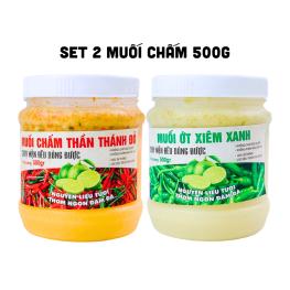 Set 2 Hộp Muối Chấm Thơm Ngon 500g - Muối Chấm Thần Thánh Đỏ & Muối Ớt Xiêm Xanh - S2HMC500G