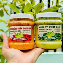 Set 2 Hộp Muối Chấm Thơm Ngon 500g - Muối Chấm Thần Thánh Đỏ & Muối Ớt Xiêm Xanh - S2HMC500G